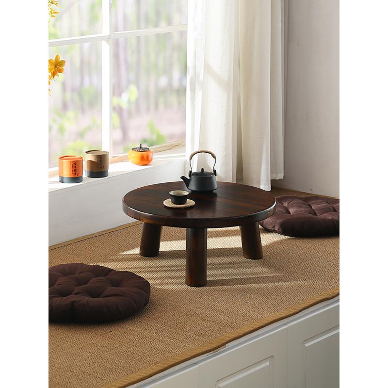 日式飘窗小茶几圆形木桌窗台桌榻榻米小桌子矮桌茶桌实木炕桌
