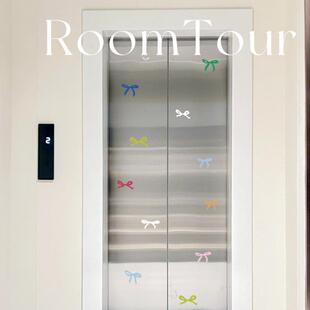 创意ins蝴蝶结电梯贴纸高级感入户门装饰电梯贴一梯一户门口布置