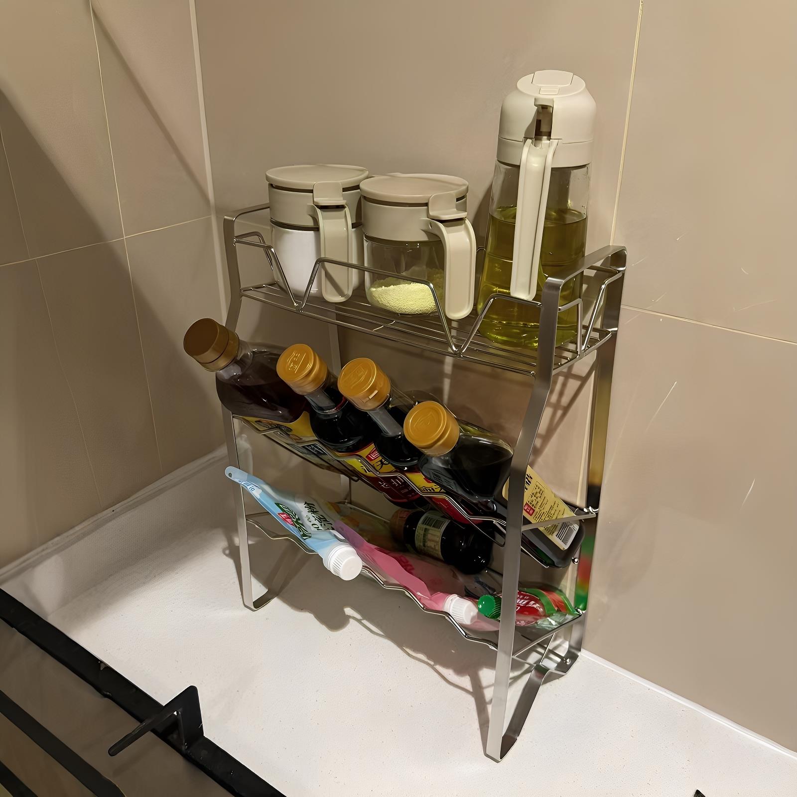 厨房收纳神器省空间不锈钢多功能置物架多层免安装调味瓶收纳神器