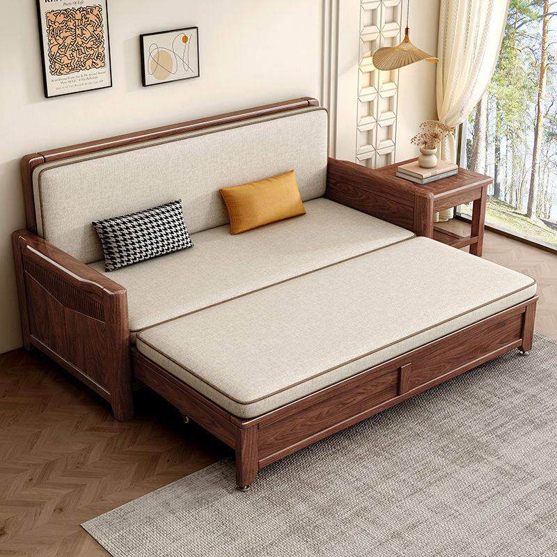 新中式黑胡桃实木沙发床两用客厅多功能伸缩折叠储物沙发现代简约