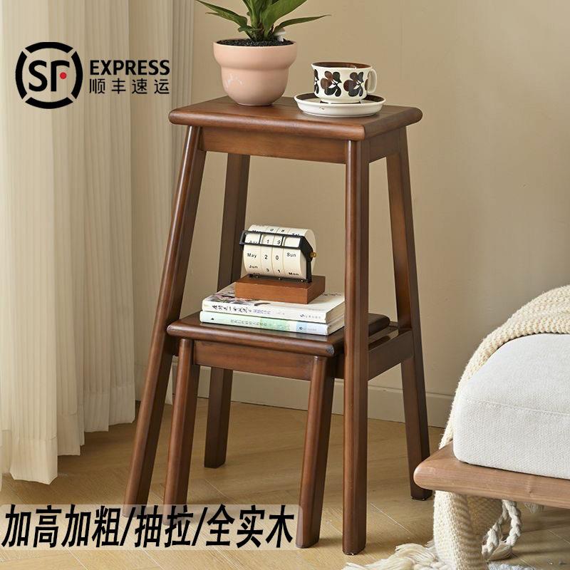 全实木折叠梯凳登高取物家用多功能客厅边几中式折叠梯子茶几两用