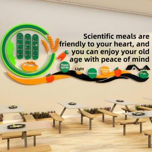 敬老院文化墙装饰画食堂标语米饭传统敬老院健康中心老人背景贴纸