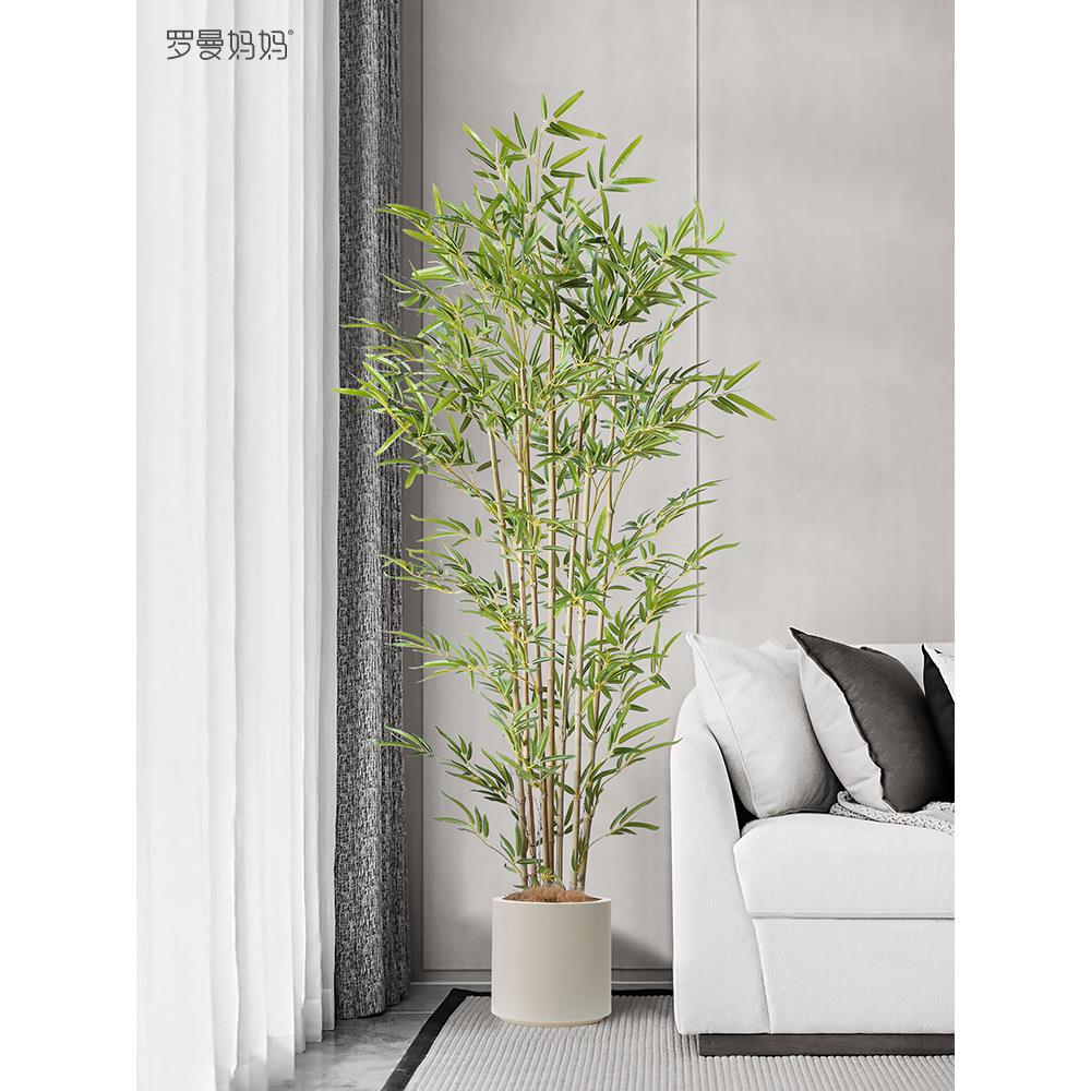 罗马妈妈现代中国风模拟植物原杆假竹饰品室内客厅装饰落地绿色植