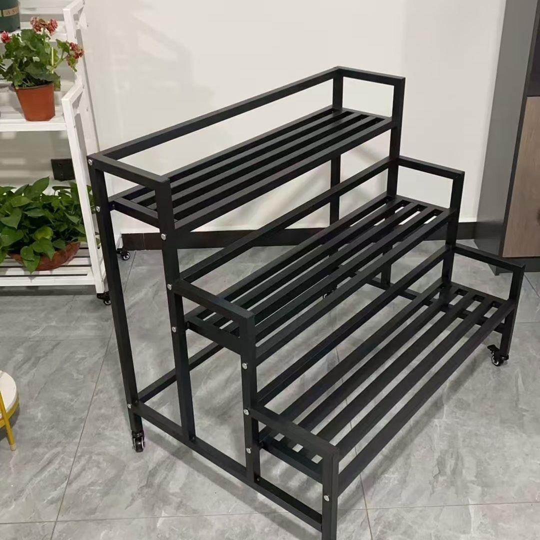 新款加厚花架室内铁艺落地式多层带轮阳台户外简约花架置物架加粗