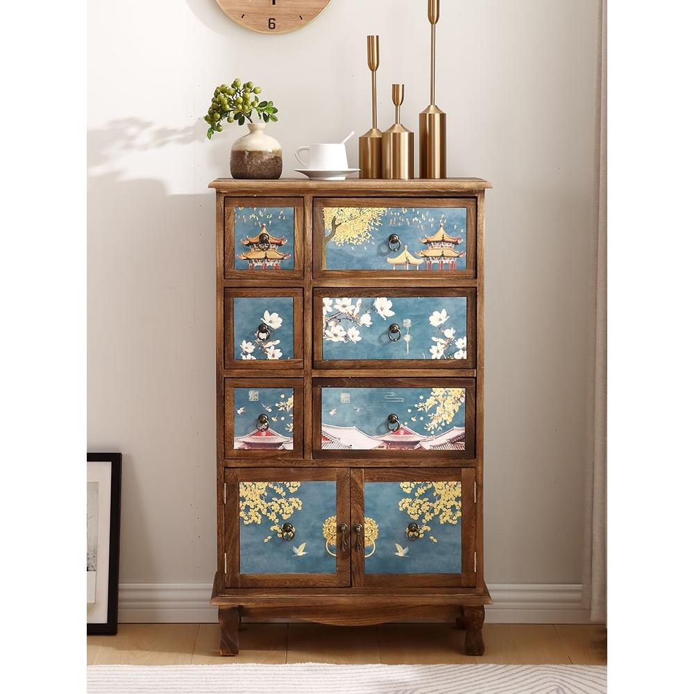 中式田园覆古床头柜简易储物柜经济型靠墙斗柜多层带门边柜实木