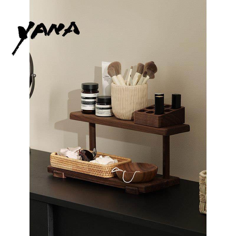 YANA亚纳高档桌面胡桃实木小型双层加高收纳架家用杂物整理置物架,收纳整理,整理架/置物架/收纳架,淘宝优惠券,粉丝福利购,淘宝优惠卷