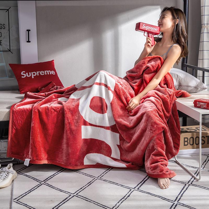 潮牌网红个性红色双面珊瑚绒小毛毯宿舍单人床单羊羔绒毯子午睡毯