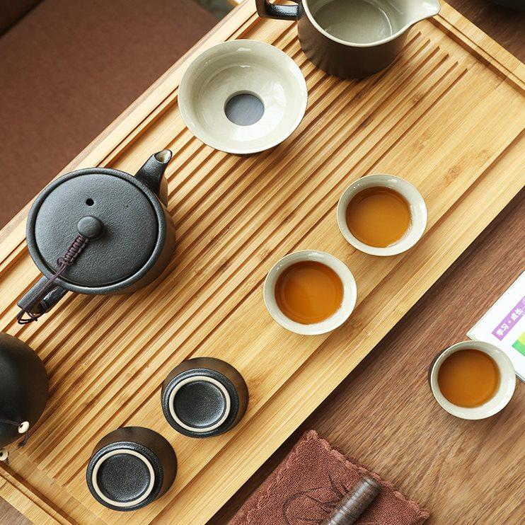 黑陶盖碗茶壶茶杯功夫茶具套装家用日式简约现代一壶六杯八杯茶盘