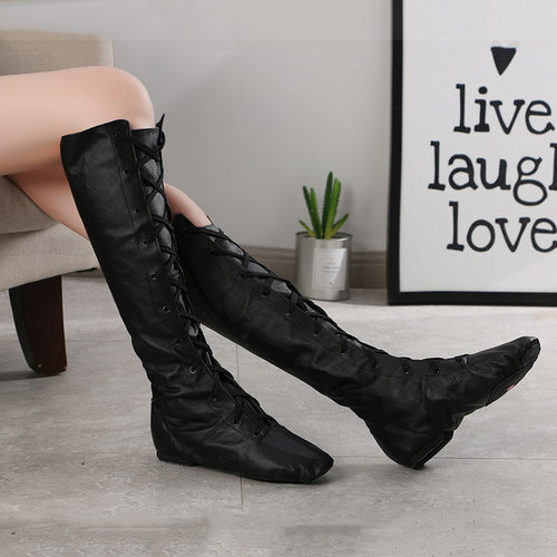 40厘米高pu皮革长筒靴成人爵士靴舞蹈鞋女软底练功鞋现代跳舞鞋