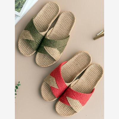亚麻拖鞋编织草鞋女纯麻草编日本居家四季静音室内复古男麻质凉托