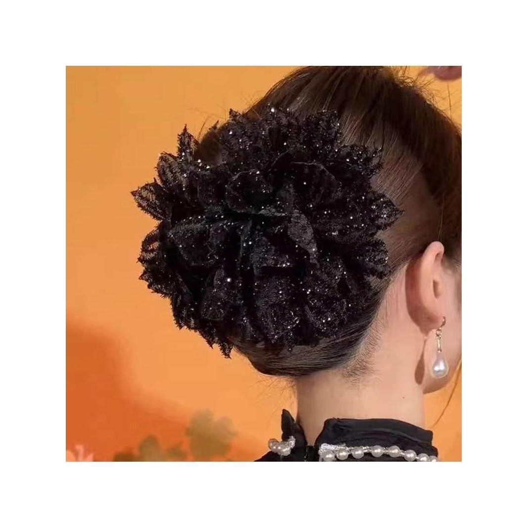 黑色网纱花朵发夹高级新款后脑勺鲨鱼马尾夹子头饰气质头花发卡子,饰品/流行首饰/时尚饰品新,发饰,淘宝优惠券,粉丝福利购,淘宝优惠卷