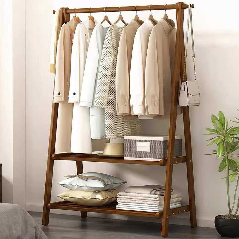 挂衣架简易落地式卧室内家用晾衣服帽包网红收纳实木房间置物架子