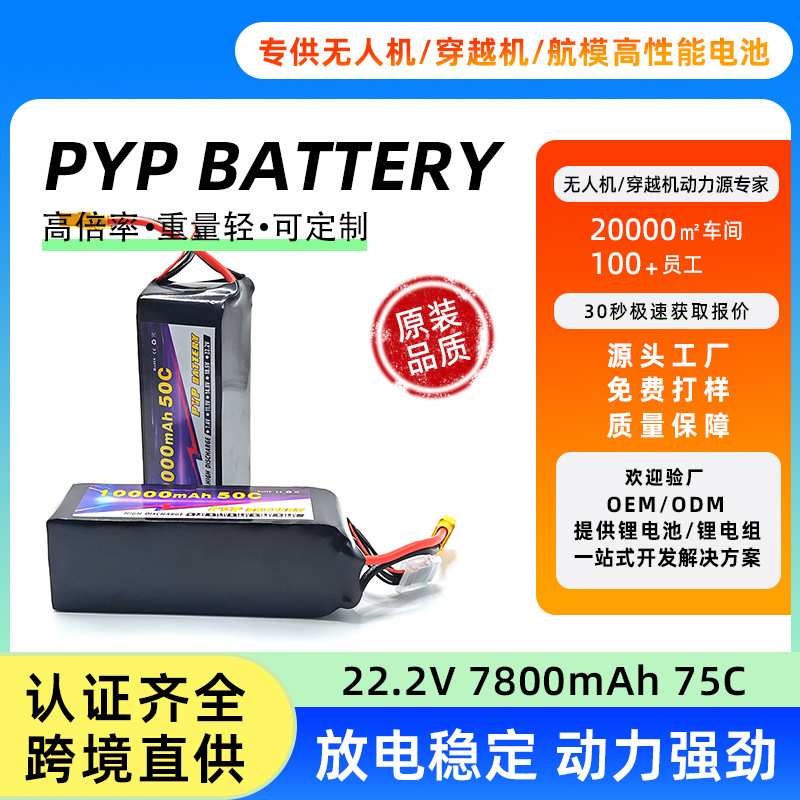 PYP 6S 22.2V10000mAh50C长航续/航模教练机高倍率锂电池组XT90