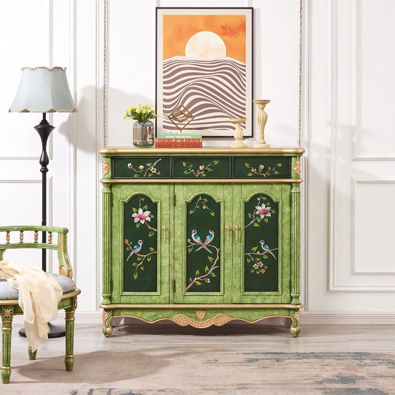 法国绿鞋柜三斗三门柜实木储物柜餐边柜隔断装饰柜进门入户玄关柜,住宅家具,鞋柜,淘宝优惠券,粉丝福利购,淘宝优惠卷