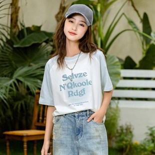 上衣 13岁15高中学生洋气休闲少女夏装 初中女大童短袖 T恤2025新款
