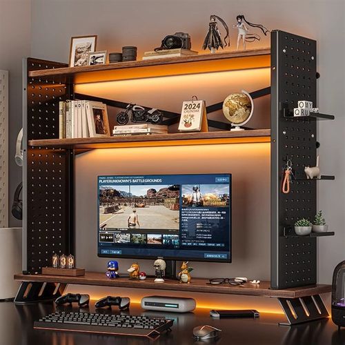 电竞桌面置物架洞洞板书架电脑显示器增高架铁艺书架多层收纳架子