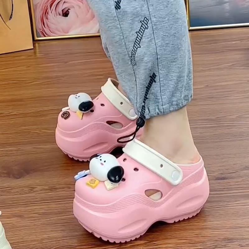 增高9cmd卡通洞洞鞋女夏外穿厚底两穿松糕拖鞋防滑高跟沙滩凉拖鞋