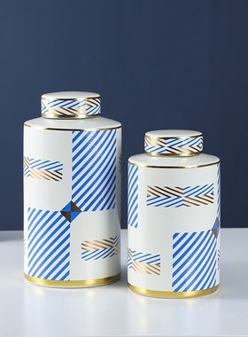 陶瓷储物罐现代简约陶瓷摆件家B居装饰品软装装饰罐工艺品摆饰