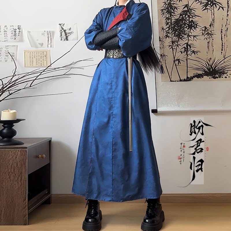 盼君归 古装汉服两面穿双色x唐装圆领袍长衫男生汉服薄款夏季服装