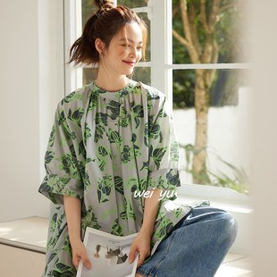 圆领半袖 度假风T恤女2025夏新款 休闲碎花上衣女 女装 薇语大码