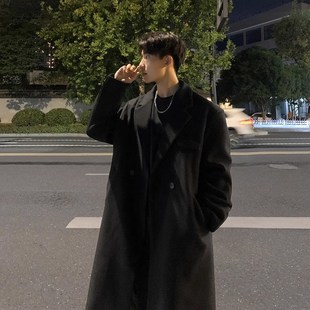 加厚宽松中长款 高级感灰色大衣男秋冬季 过膝风衣韩系潮Z.流毛呢外