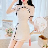 法式 复古改良旗袍连衣裙女2023w年新款 夏J季 小个子显高洋气两件套