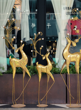 美式复古轻奢网红鹿落地装饰服装店铺橱窗客厅电视机旁玄关大摆件