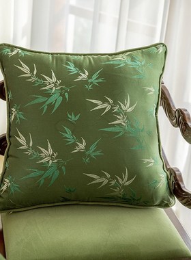 客厅新中式抱枕绿色竹子沙发抱枕级感中古风床上靠垫公室腰靠