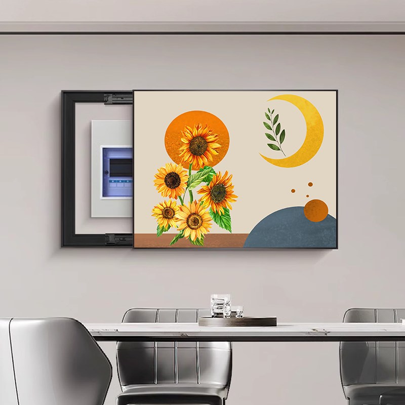 免打孔推拉轨道电表箱装饰画现代简约遮挡配电箱电闸盒空开关挂画