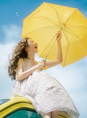 黄色雨伞背着善宰跑2024年新款加大加厚加固长柄伞抗强风暴雨女生