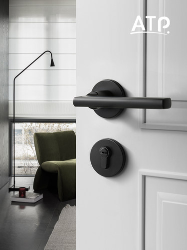 Atp黑色室内卧室门锁家用磁性静音分离锁哑光黑色房间实木门把手