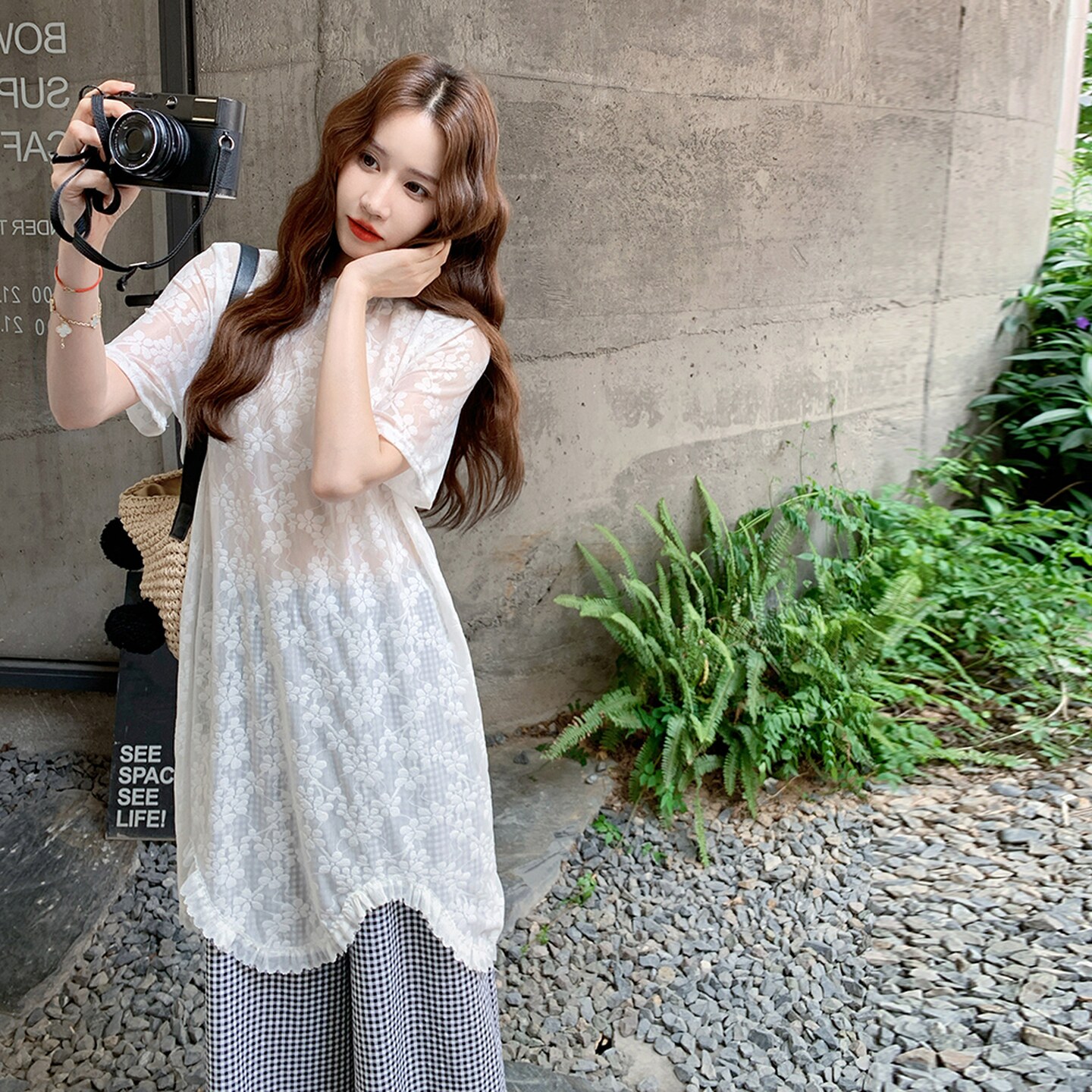 2025【现货夏款】新货绣花网纱ins两件套201-Q123-P135-控198,女装套装/套裙,浙宝201
