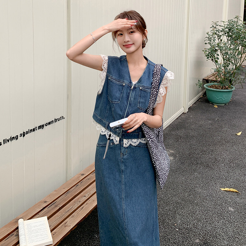 2025【现货夏款】新货蕾丝牛仔马甲201-Q002-P175-控248,女装套装/套裙,浙宝201