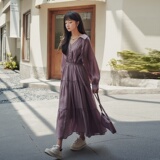 【现货春款】新款紫色法式衬衫裙子201-2262-P115-控168，女装连衣裙，浙宝201