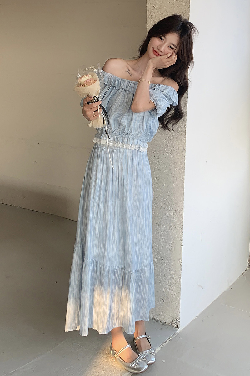 2025【现货夏款】新货法式连衣裙一字肩201-Q009-P155-控228,女装连衣裙,浙宝201