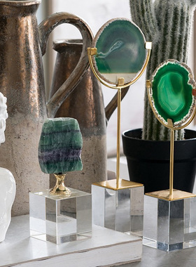 现代轻奢金色水晶玛瑙几何摆件样板间客厅书房玄关茶几装饰摆设