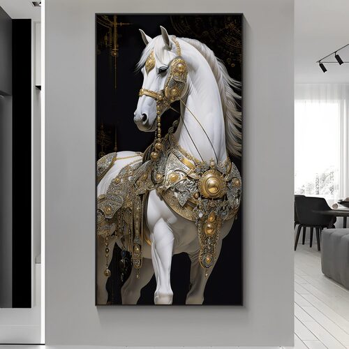 马到成功装饰画竖版骏马图轻奢入户玄关挂画高档大气走廊过道壁画