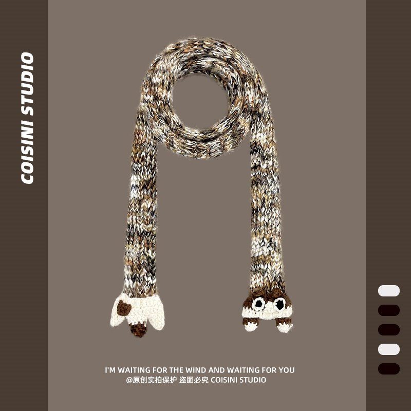 新款卡通猫咪可爱细长小围巾女生C甜酷辣妹逛街拍照穿搭装饰围脖