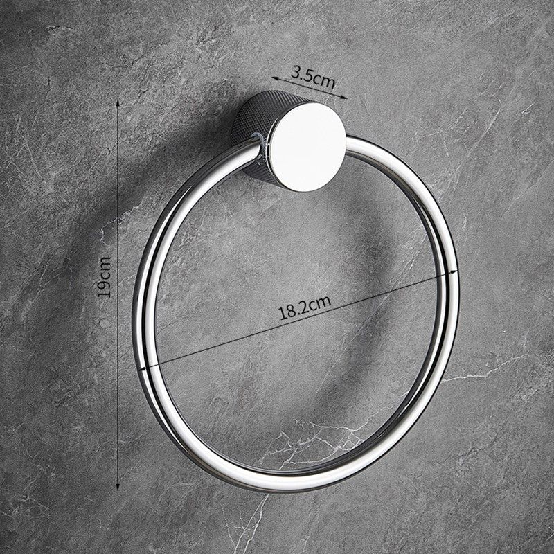 全铜拉丝枪灰毛巾环打孔浴室毛巾挂卫浴挂件置物架花纹轻奢风单杆