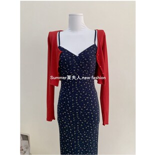 复古胶片 显h白红色密拷边短款开衫外套女春夏新款上衣