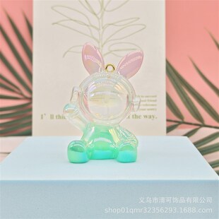 新款树脂炫彩果冻小兔绳扣个性时尚情侣包包钥匙扣挂件汽车钥匙链