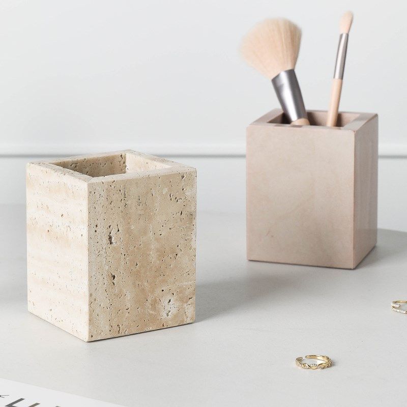 北欧中古风洞石收纳笔筒创意化妆刷D粉底笔刷收纳罐大理石装饰摆,收纳整理,化妆刷收纳盒/桶,淘宝优惠券,粉丝福利购,淘宝优惠卷