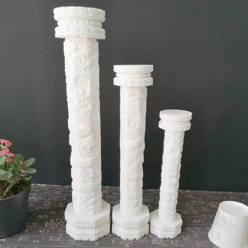 汉白玉龙柱石雕柱子摆件家用祥云柱装饰盘龙浮雕石柱工艺品