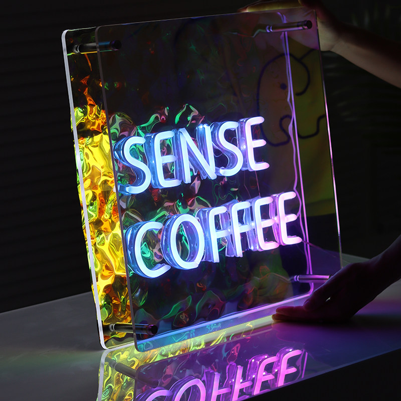 千层镜亚克力招牌灯箱 深渊镜发光字牌 霓虹灯网红店广告牌定制