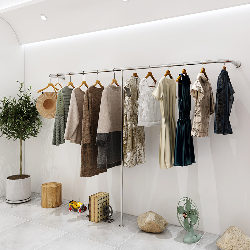 服装店展示架落地式组合童装女装店货架陈列道具上墙不锈钢挂衣架