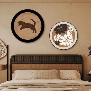 法式小众艺术挂画中古风餐厅卧室床头圆形装饰画复古背景墙面壁画