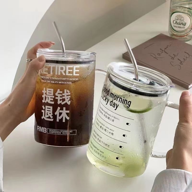 办公室喝水玻璃杯花茶吸管杯宿舍女水杯大容量高颜值印花网红杯子,餐饮具,啤酒杯,淘宝优惠券,粉丝福利购,淘宝优惠卷