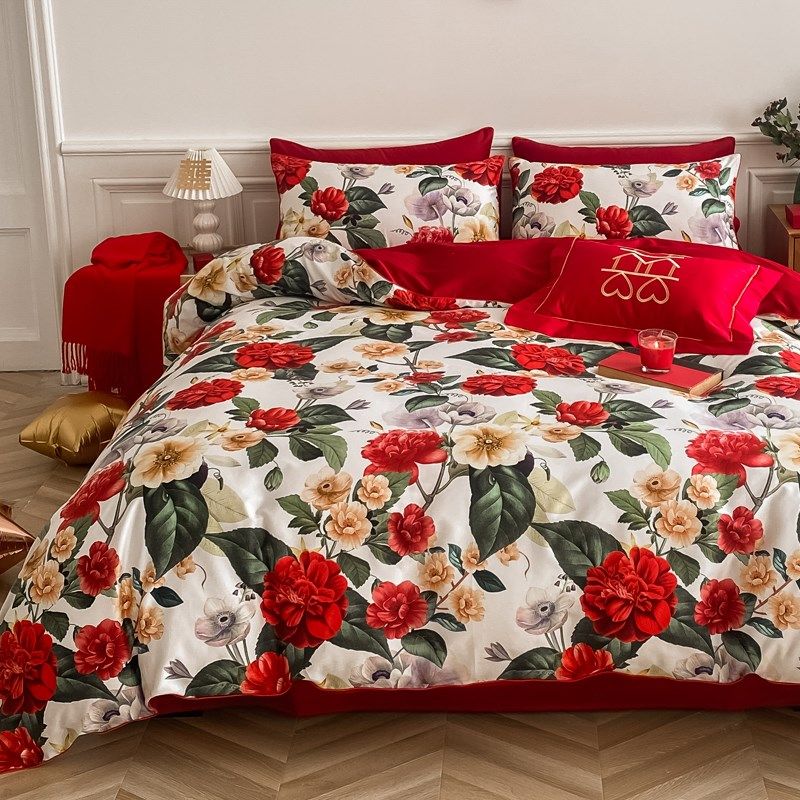 简约长绒棉庆四件套品全棉红色被套纯棉结高档婚床上用V婚嫁婚110,床上用品,婚庆床品套件,淘宝优惠券,粉丝福利购,淘宝优惠卷