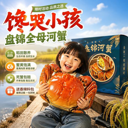正宗盘锦河蟹全母蟹鲜活蟹溜达蟹现货现发稻田蟹螃蟹大闸蟹礼盒装