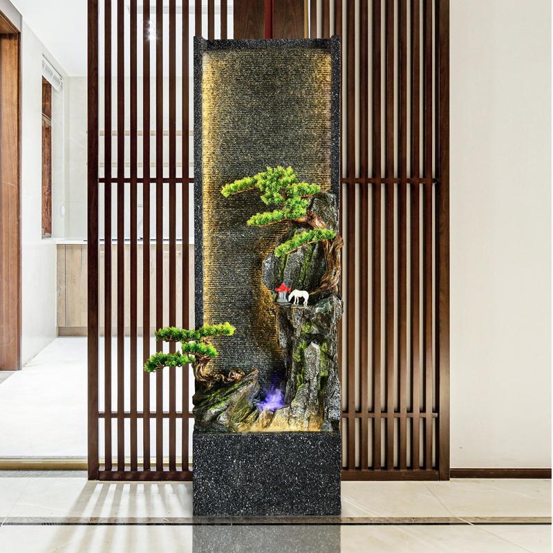 水幕墙流水屏风公司前台假山喷泉新中式酒店橱窗摆设餐厅摆件